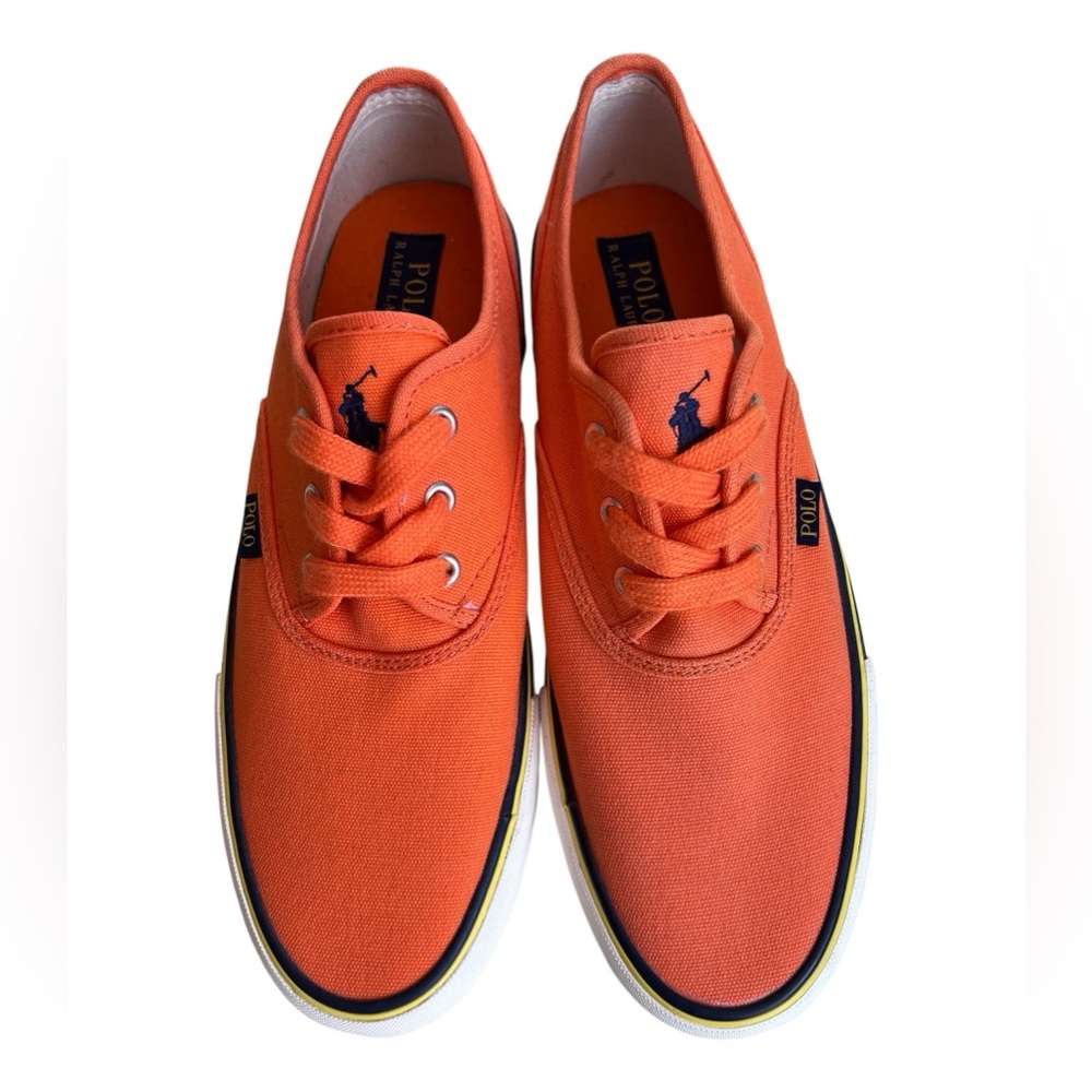 Ralph Lauren Polo Morray Bright Orange Canvas Low-Top Sneakers Size 10.5 - Picture 3 of 16